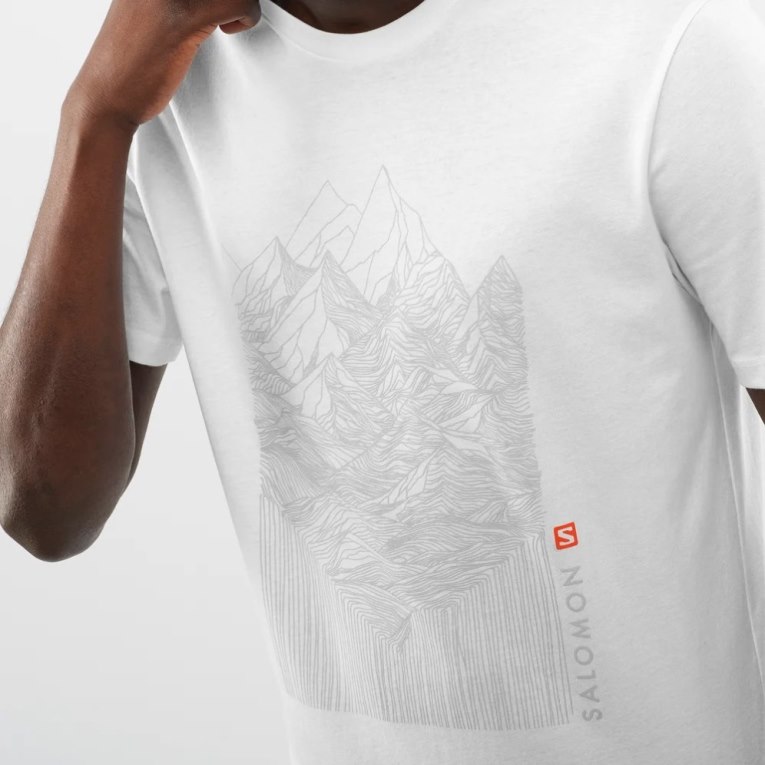 White Salomon Outlife Graphic Mountain Short Sleeve Men's T-Shirts | PH 38169O